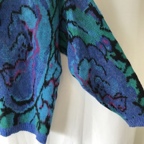 Uno&una Vintage Knit Floaral Sweater Blue Size Large Geometric - Picture 12 of 13